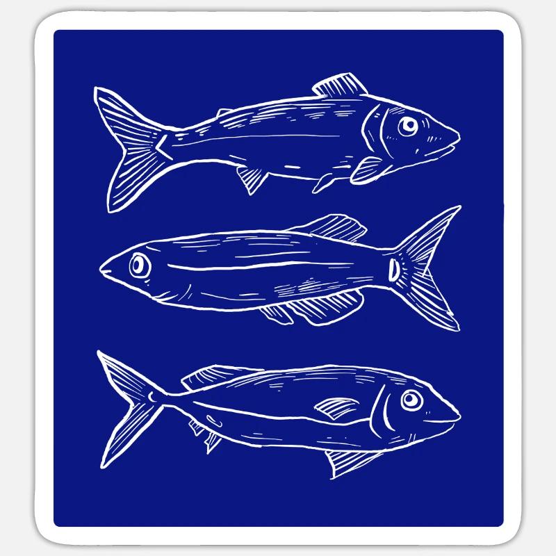 Dark blue fish pattern illustration - Sticker Größe S (10 x 10 cm) - Mattweiß