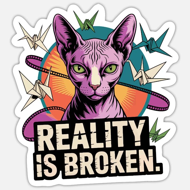 Broken Reality Cat - Sticker size S (10 x 10 cm) - white matte