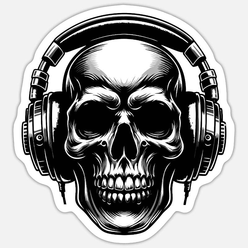 Skull mit Kopfhörern Blickfang Design - Sticker Größe S (10 x 10 cm) - Mattweiß