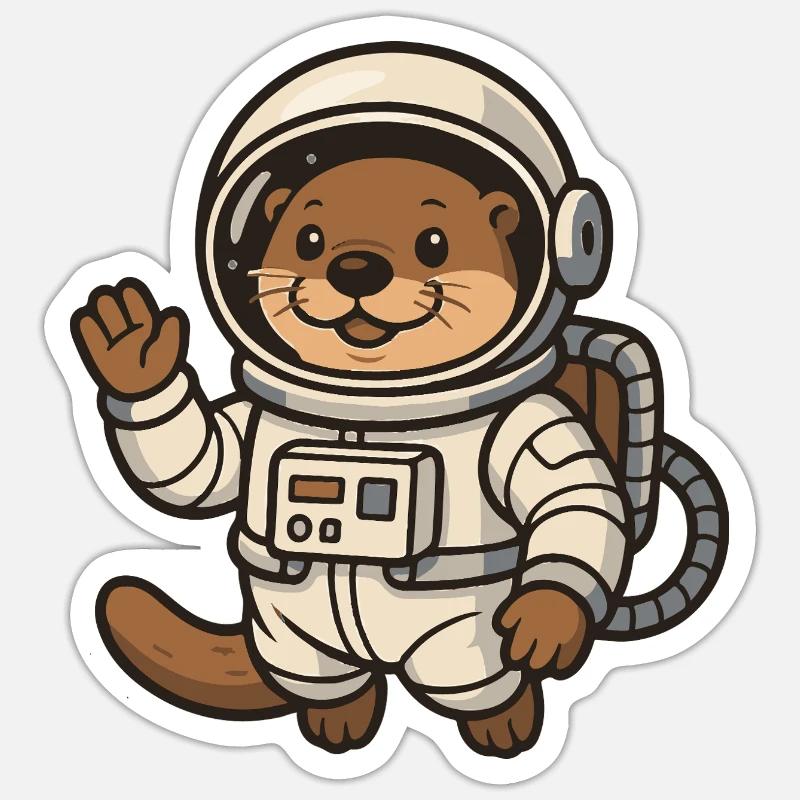 Loutre de l'espace avec combinaison spatiale - Sticker taille S (10 x 10 cm) - blanc mat