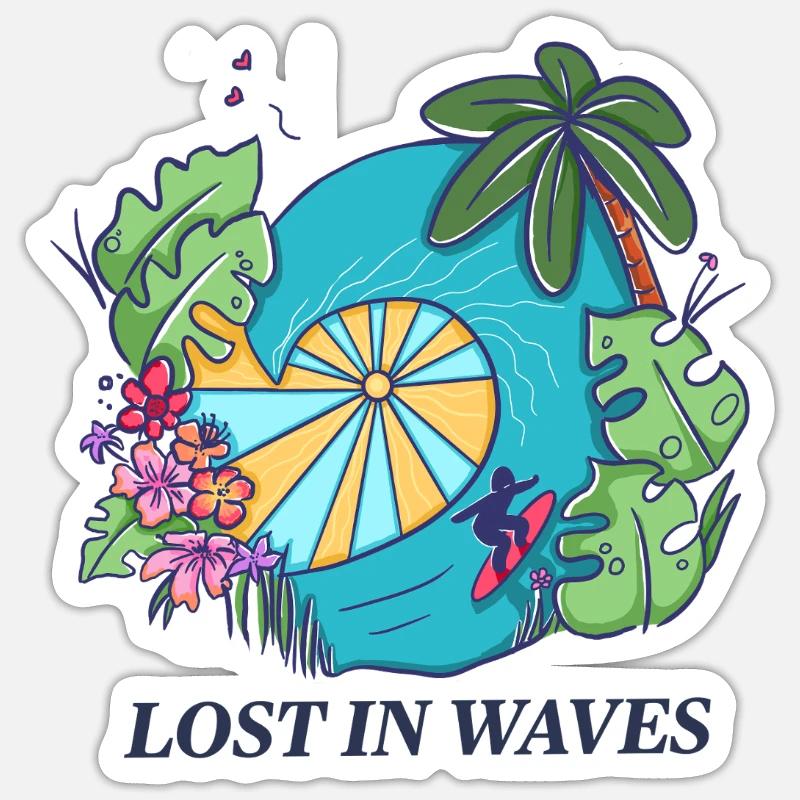Perdu dans les vagues - Conception de vibrations de surf tropicales Sticker taille S (10 x 10 cm)