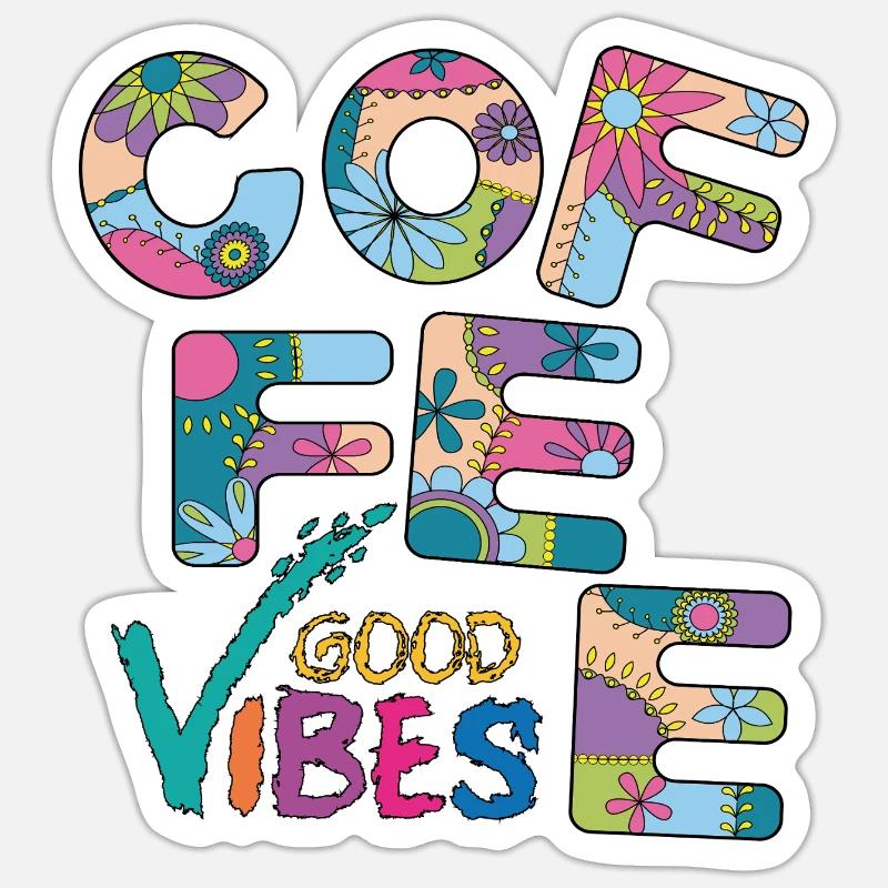 Vibrations du café - Sticker taille S (10 x 10 cm) - blanc mat