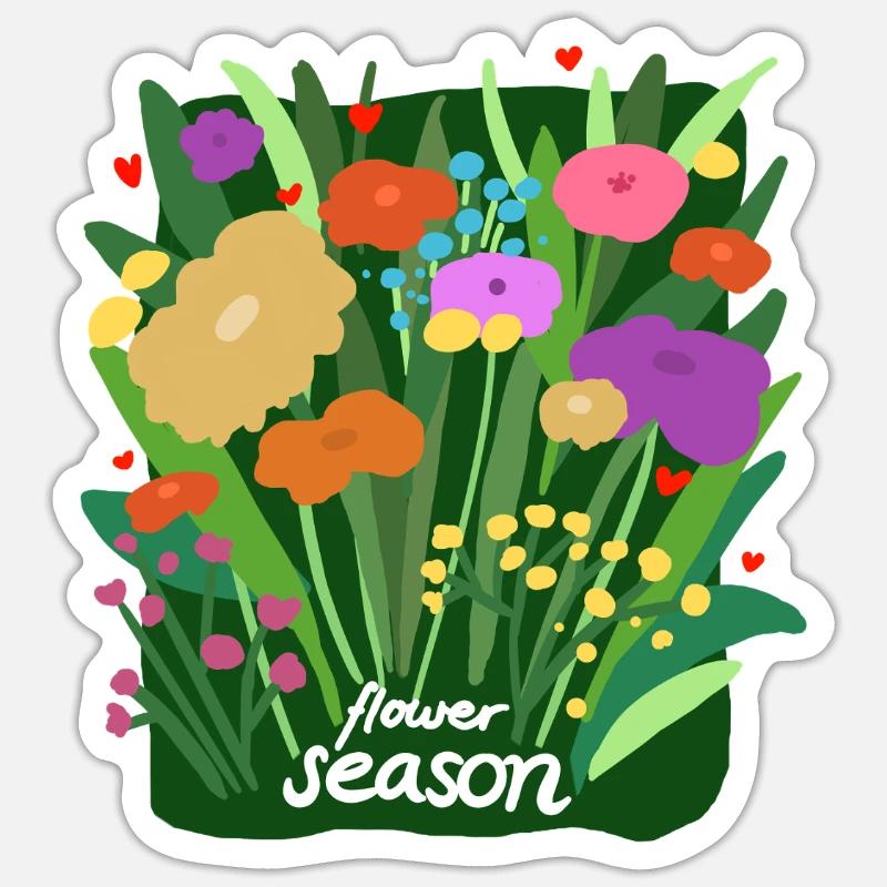 Saison des fleurs - Conception de la nature fleurie colorée Sticker taille S (10 x 10 cm)
