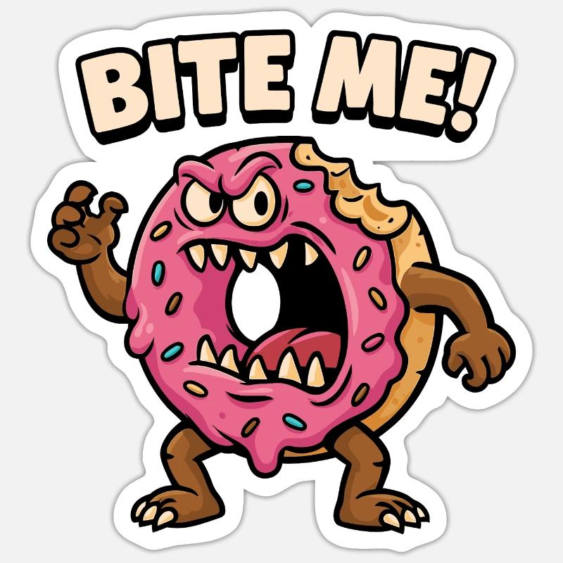 Conception agressive de monstre de beignet - Sticker taille S (10 x 10 cm) - blanc mat