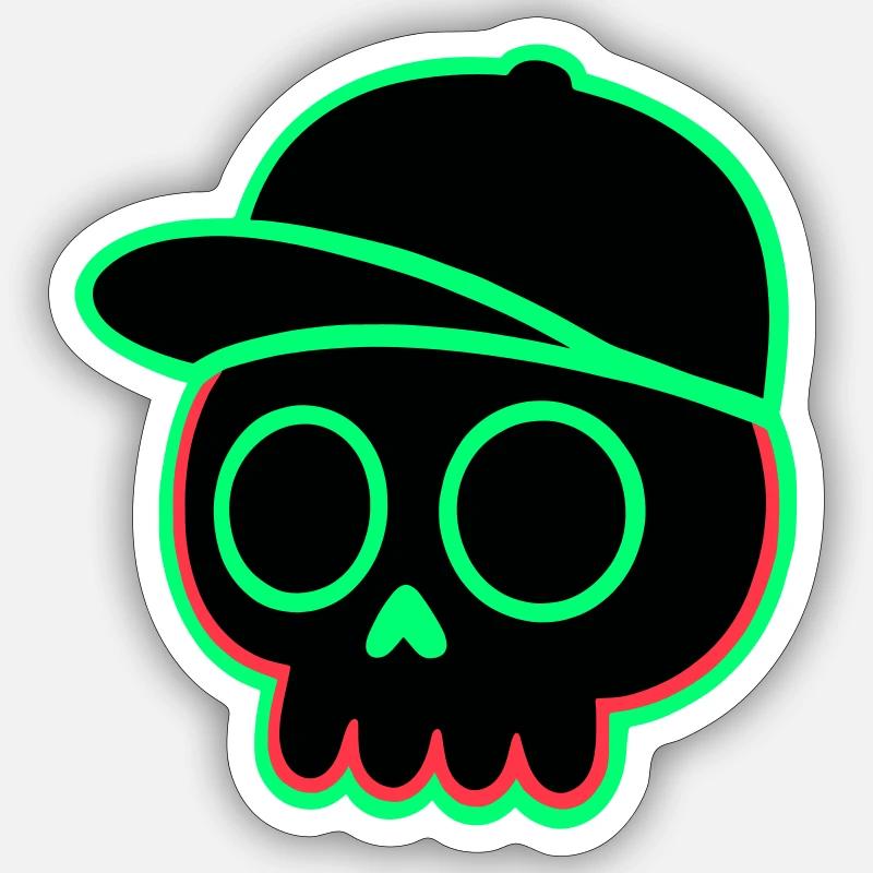 Neon Skull Cap - Sticker size S (10 x 10 cm) - white matte