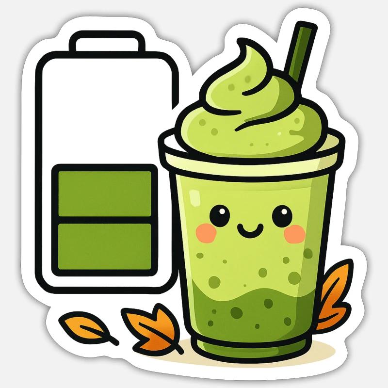 Matcha iced Latte Akku loading  - Sticker Größe S (10 x 10 cm) - Mattweiß