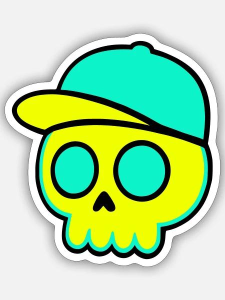 Neon Schädel Cap Streetwear - Sticker Größe S (10 x 10 cm) - Mattweiß