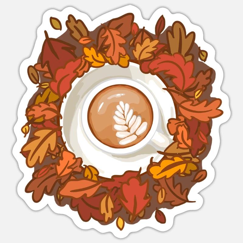 Leaves are Falling, Coffee is Calling - Sticker Größe S (10 x 10 cm) - Mattweiß
