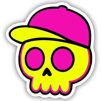 Neon Skull Cap Design - Sticker Größe S (10 x 10 cm) - Mattweiß - Vorne