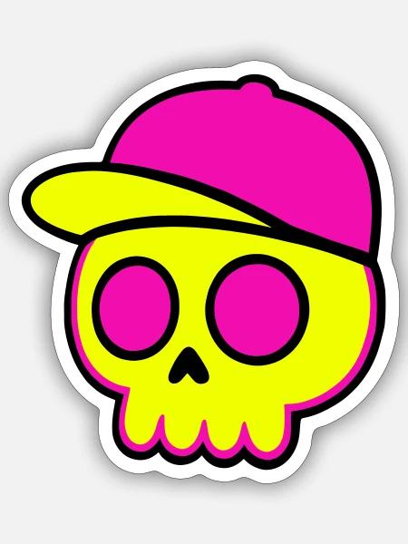 Neon Skull Cap Design - Sticker Größe S (10 x 10 cm) - Mattweiß