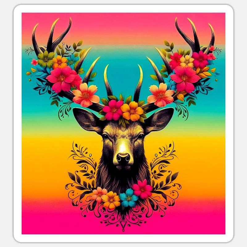 Cerf - Sticker taille S (10 x 10 cm) - blanc mat