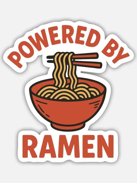 Kawaii Ramen Bowl – Lustiges Nudel Food Design - Sticker Größe S (10 x 10 cm) - Mattweiß
