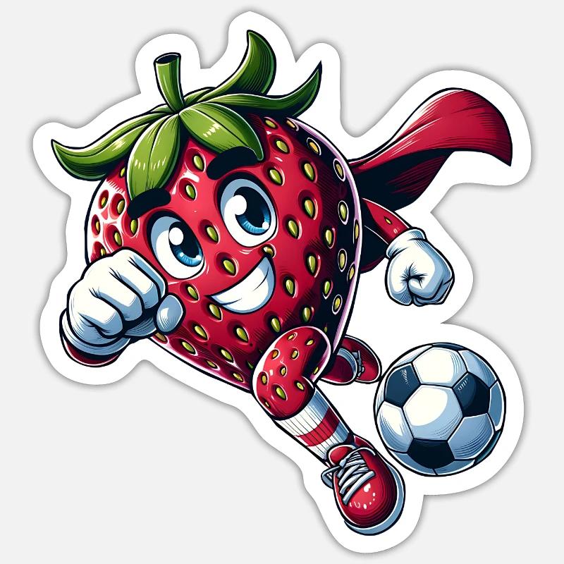 Fußball Erdbeere Superheld Kicker Comic Sticker Größe S (10 x 10 cm)