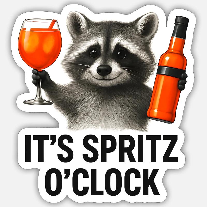 It's Spritz O'Clock Waschbär Party Geschenkidee - Sticker Größe S (10 x 10 cm) - Mattweiß