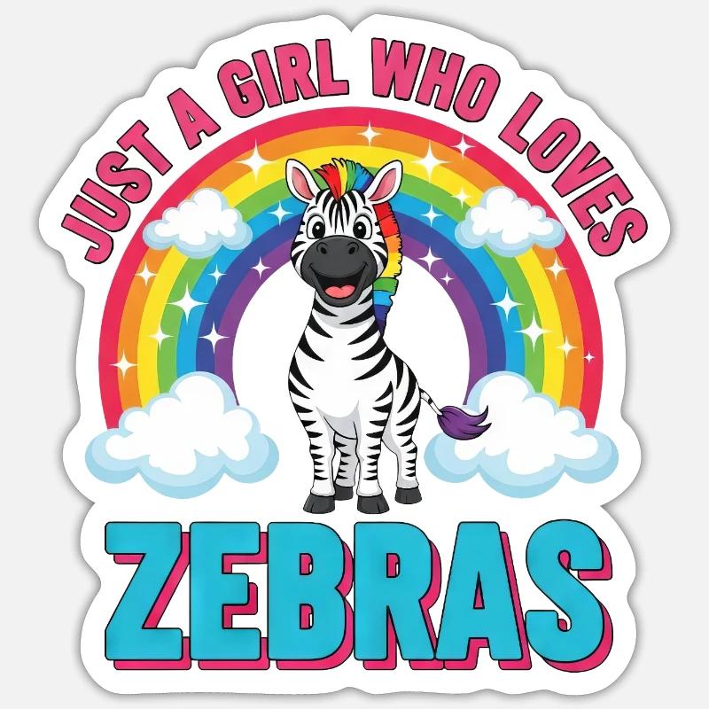 Süßes Zebra Cartoon Regenbogen Mädchen Spruch Sticker Größe S (10 x 10 cm)