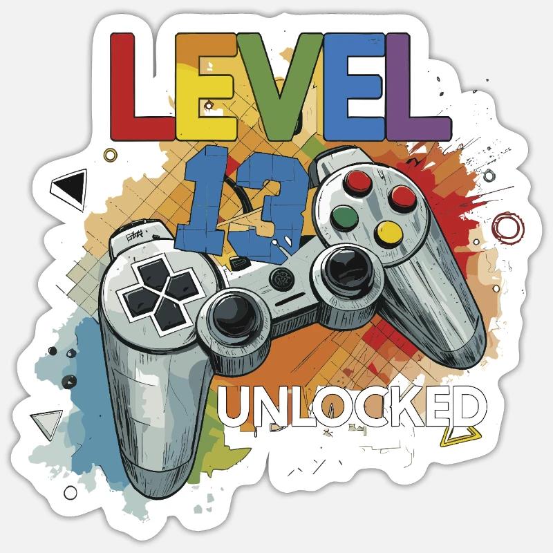 Level 13 Freigeschaltet Controller Graffiti Geburt Sticker Größe S (10 x 10 cm)