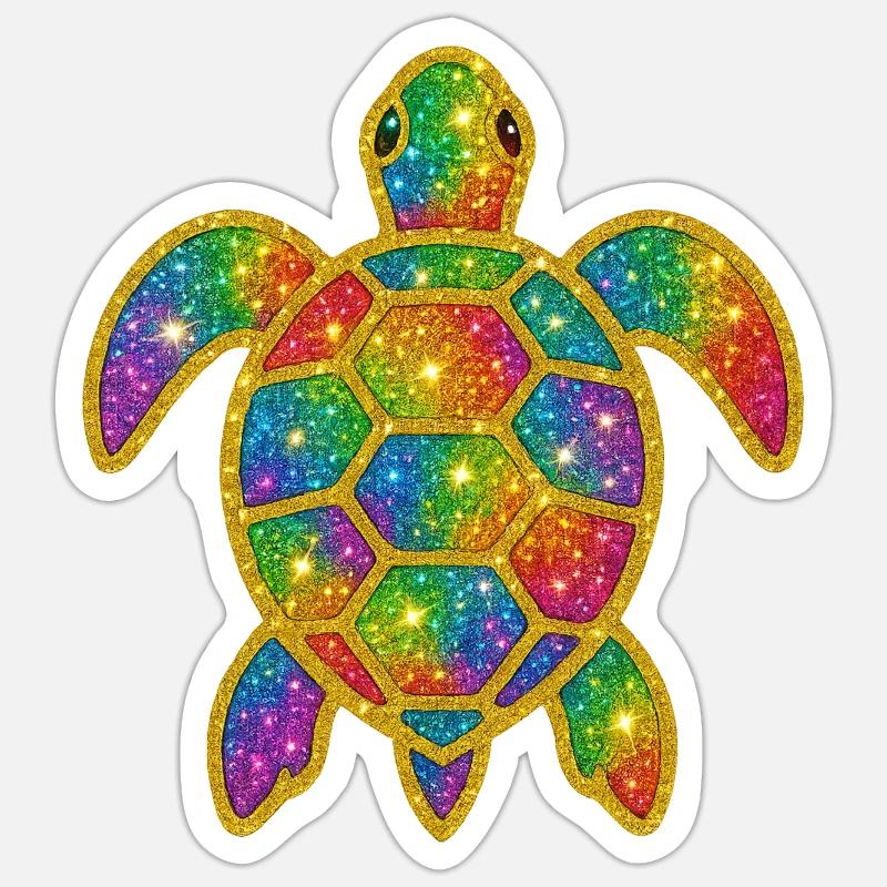 Rainbow Glitter Turtle - Sticker size S (10 x 10 cm) - white matte
