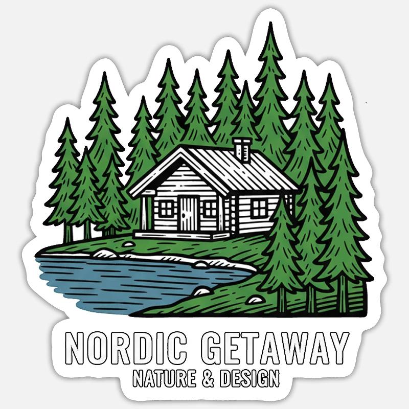 Cabane norvégienne dans une forêt de pins Sticker taille S (10 x 10 cm)