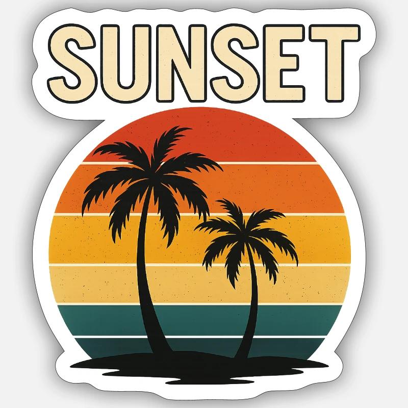 Sunset Palm Retro Glow - Sticker size S (10 x 10 cm) - white matte