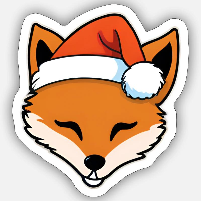 Fuchs mit Santa Hut Grafik - Sticker Größe S (10 x 10 cm) - Mattweiß