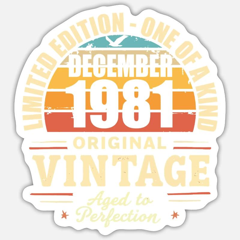 fête d anniversaire décembre 1981 - december 1981 - Sticker taille S (10 x 10 cm) - blanc mat