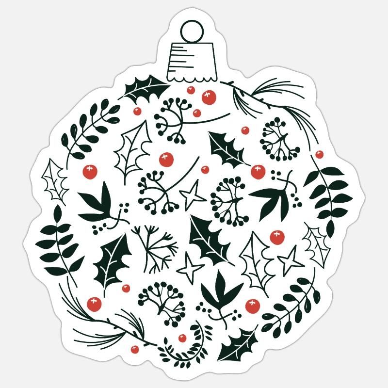Weihnachtskugel mit Stechpalme und Vogelbeerblättern Sticker Größe S (10 x 10 cm)