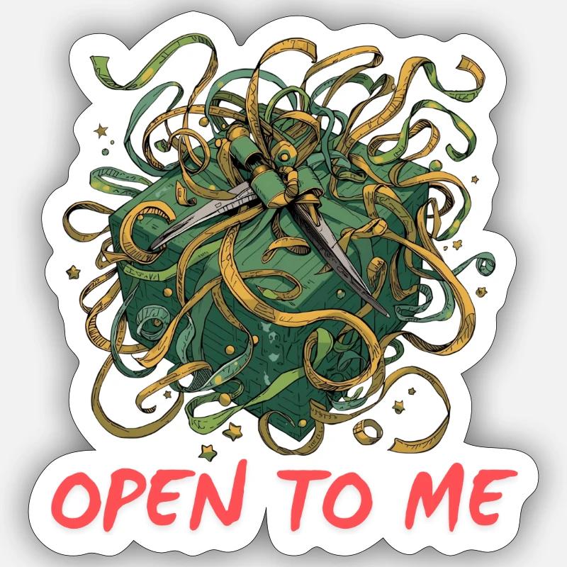 Coffre Vert Rubans et Ciseaux - Sticker taille S (10 x 10 cm) - blanc mat