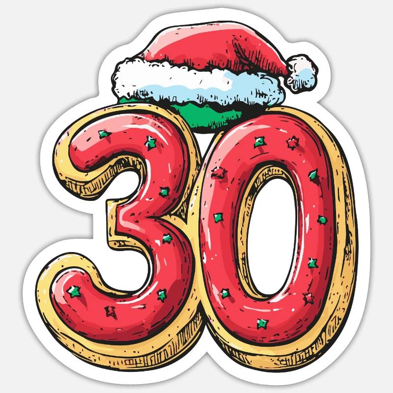 Biscuit 30 chiffres Noël - Sticker taille S (10 x 10 cm) - blanc mat