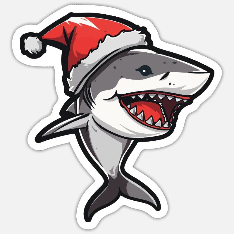 Noël requin Sticker taille S (10 x 10 cm)