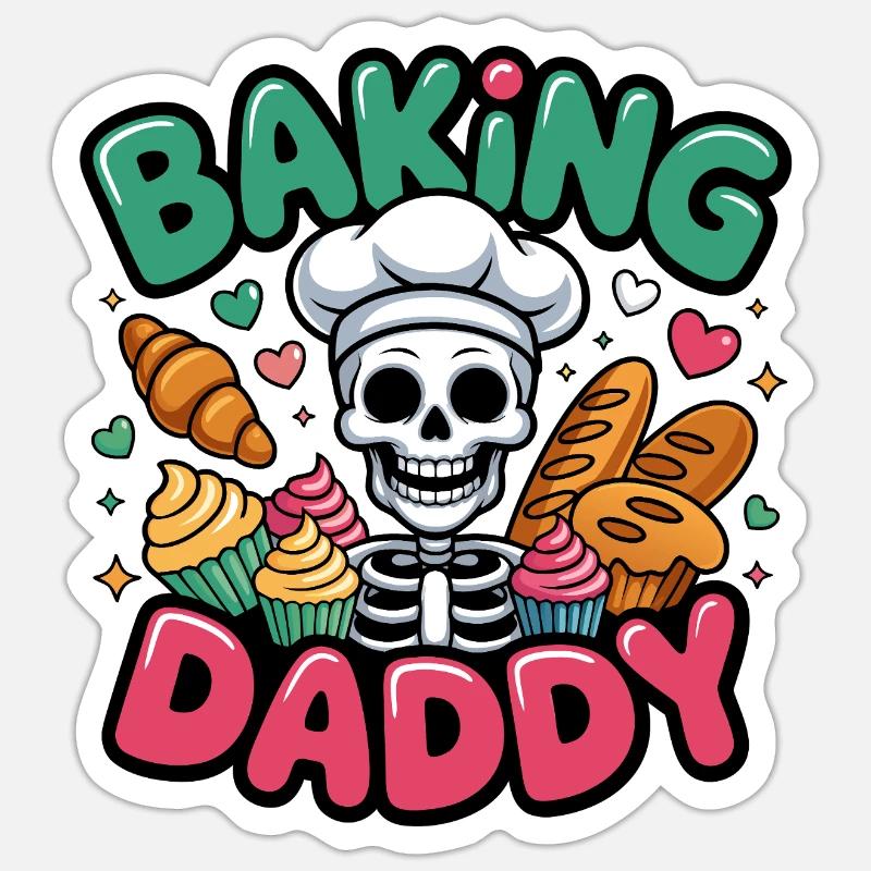 Cuisson de Daddy Skull Cook - Sticker taille S (10 x 10 cm) - blanc mat