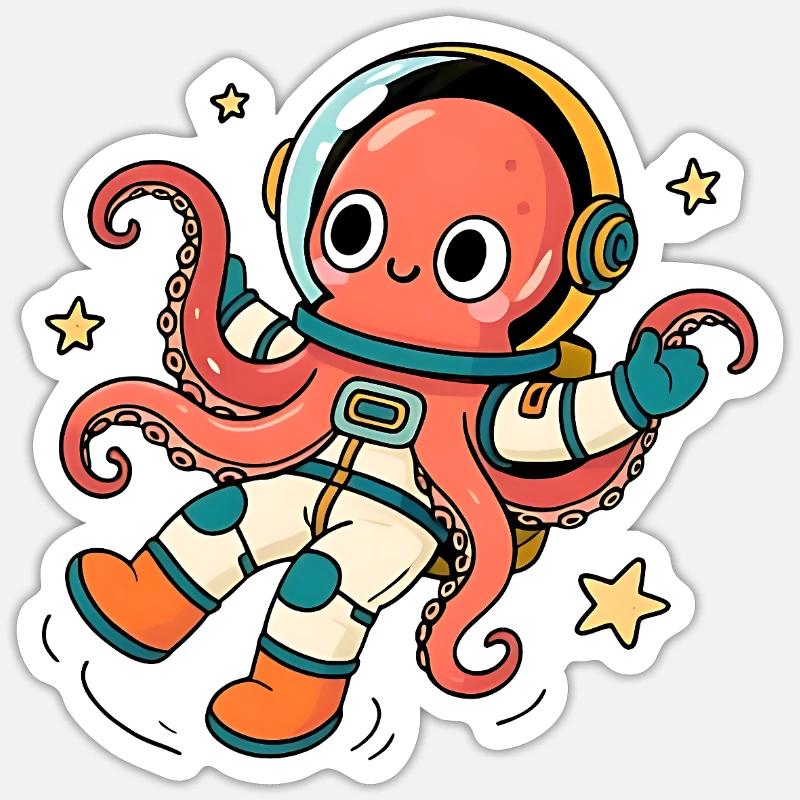 Space Astronaut Octopus - Sticker size S (10 x 10 cm) - white matte