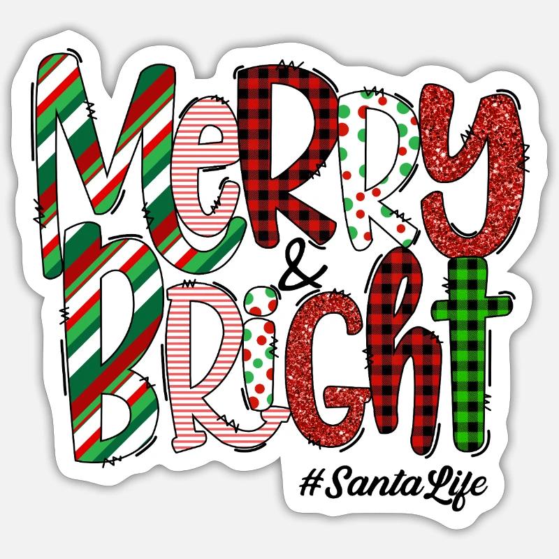 Merry Bright Festive Plaid Pattern - Sticker size S (10 x 10 cm) - white matte