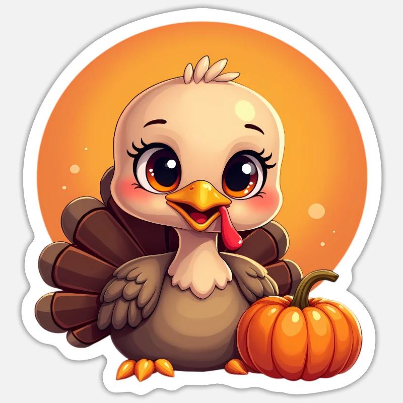 Bébé dinde de Thanksgiving - Sticker taille S (10 x 10 cm) - blanc mat