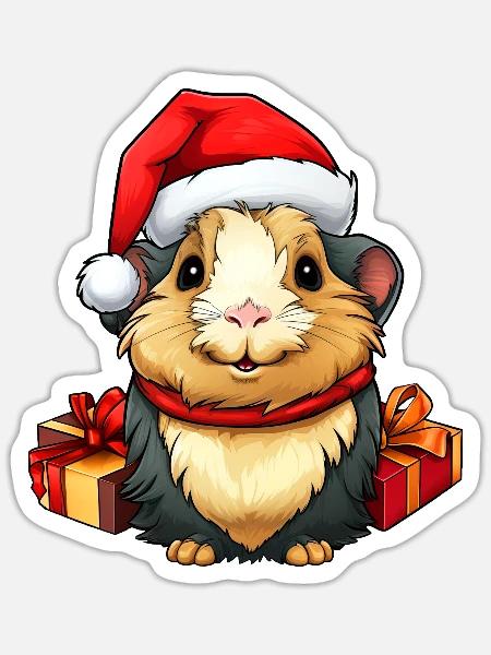 Meerschweinchen Weihnachten / Weihnachtsmann Meers - Sticker Größe S (10 x 10 cm) - Mattweiß