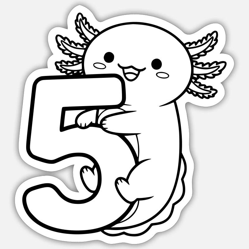 Axolotl serrant l’illustration du dessin animé numéro 5 Sticker taille S (10 x 10 cm)