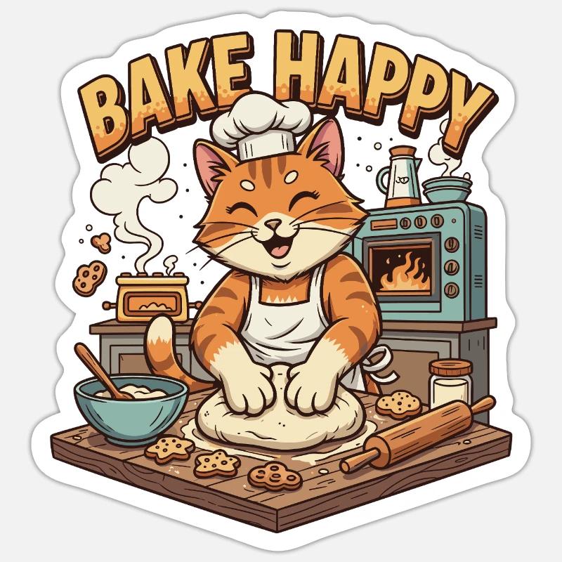 Baking Delight Cat Bakes Cookies - Sticker size S (10 x 10 cm) - white matte