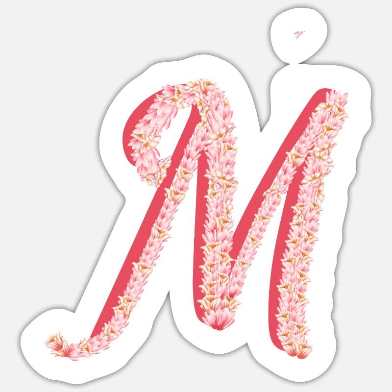 Initial M aus rosa Blüten - Sticker Größe S (10 x 10 cm) - Mattweiß