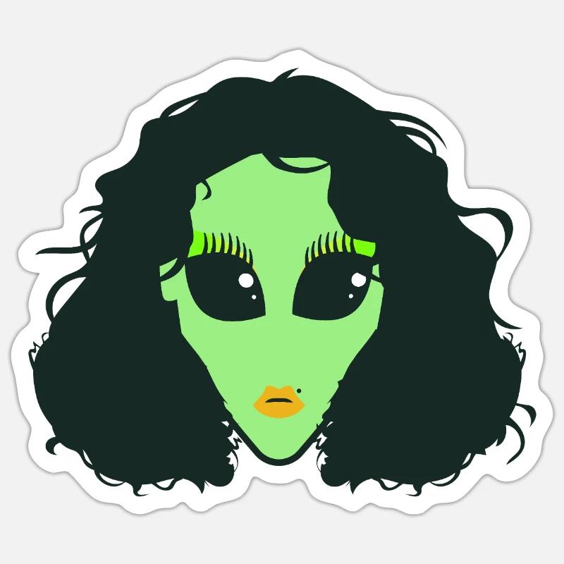 alien_drag_queen - Sticker taille S (10 x 10 cm) - blanc mat