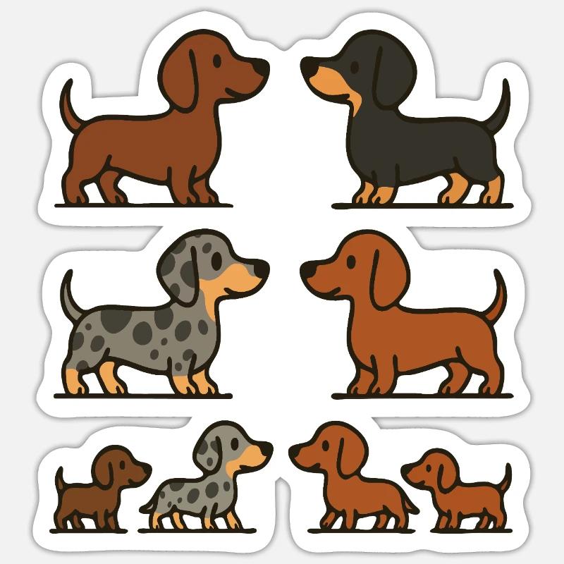 Dachshund Quartet Illustrationspaket - Sticker Größe S (10 x 10 cm) - Mattweiß