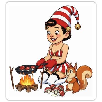 Leprechaun-Mädchen backt Pilze - Sticker Größe S (10 x 10 cm) - Mattweiß - Vorne