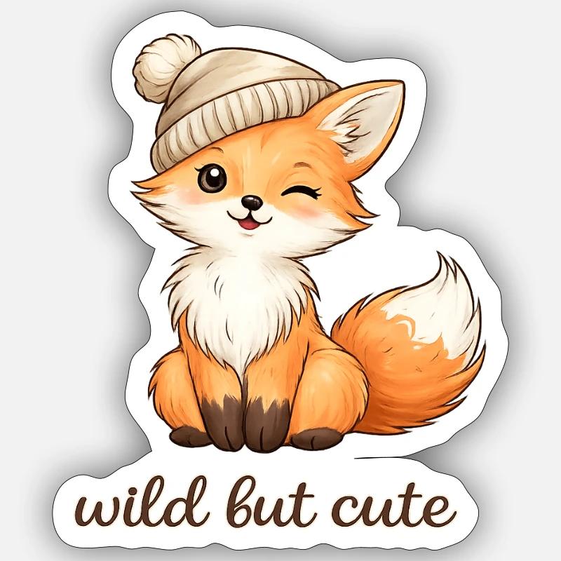 Cuddly fox with hat - Sticker size S (10 x 10 cm) - white matte