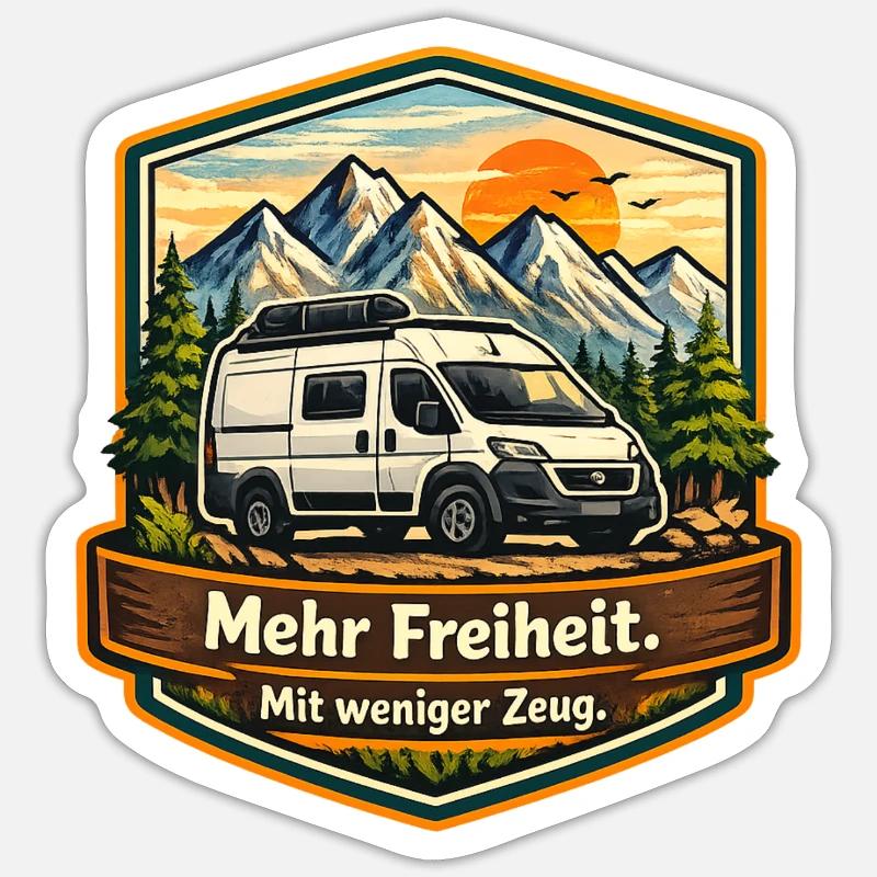 Camping—Plus de liberté—avec moins de choses—camper - Sticker taille S (10 x 10 cm) - blanc mat