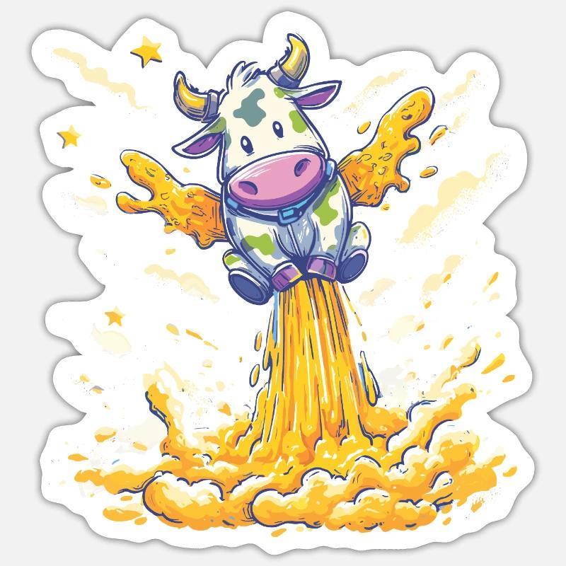Cow rocket launch in milk stream - Sticker size S (10 x 10 cm) - white matte