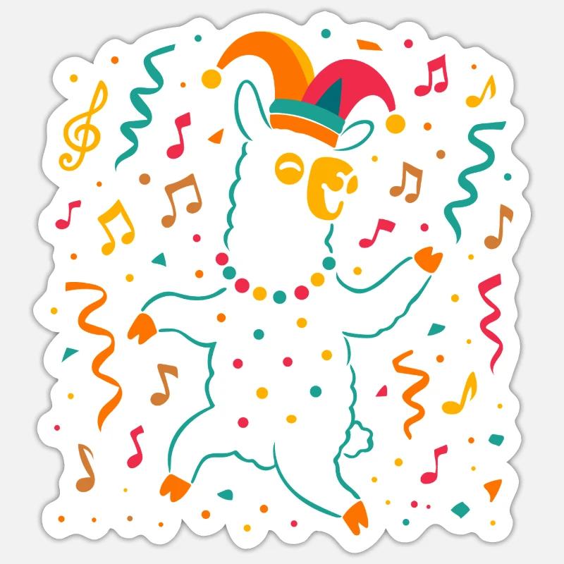 Dancing Carnival Alpaca with Jester's Cap Sticker size S (10 x 10 cm)