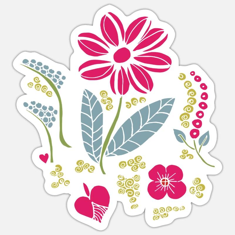 Blumenornament mit Blättern - Sticker Größe S (10 x 10 cm) - Mattweiß