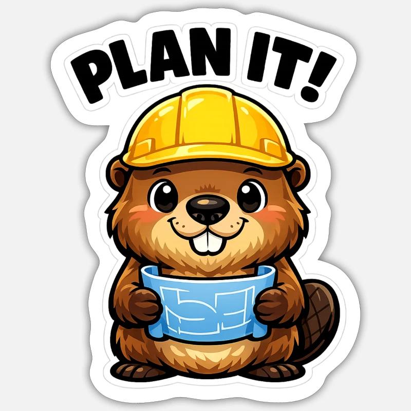 Bauheld Beaver with Plan - Sticker size S (10 x 10 cm) - white matte