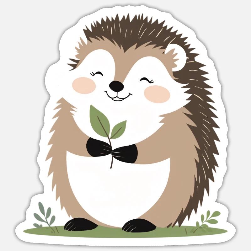 Cute hedgehog with leaf - Sticker size S (10 x 10 cm) - white matte