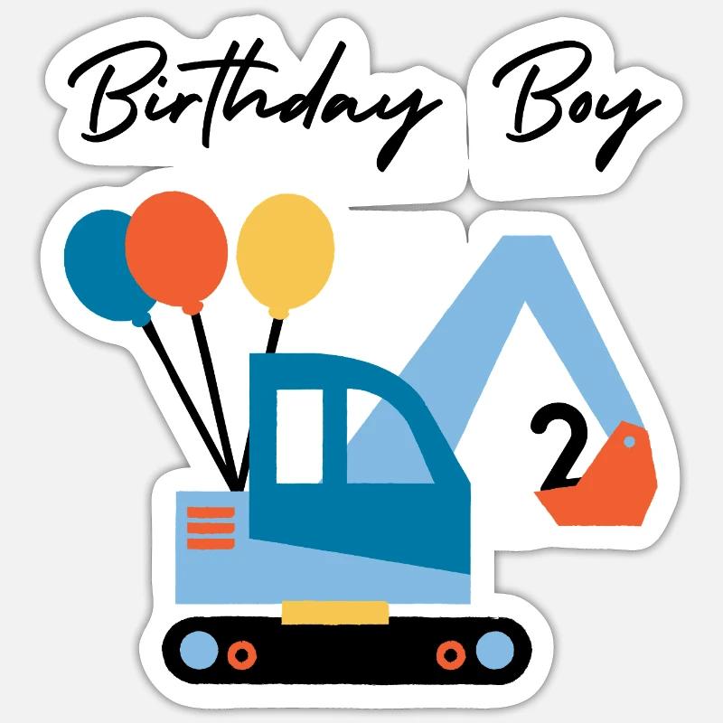 Bagger mit Ballons - Sticker Größe S (10 x 10 cm) - Mattweiß