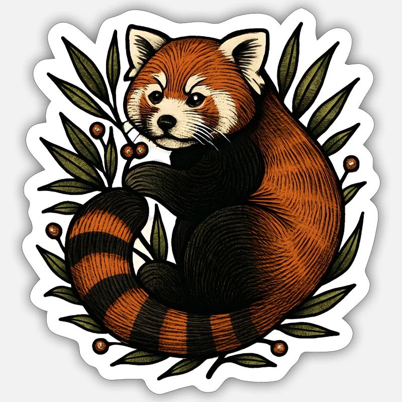 Panda rouge dans le feuillage Sticker taille S (10 x 10 cm)