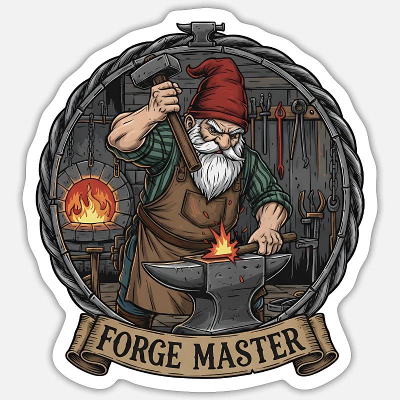 Blacksmith Gnome at the Anvil - Sticker size S (10 x 10 cm) - white matte